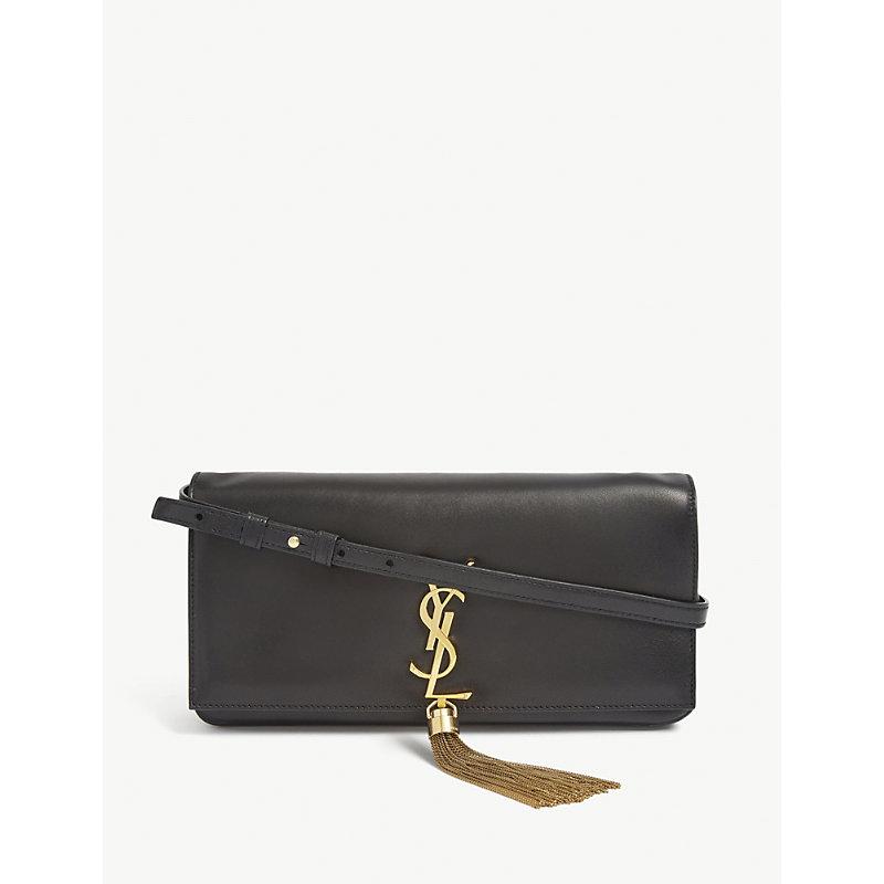 YVES SAINT LAURENT Kate Black Leather Medium Chain Clutch Crossbody Bag