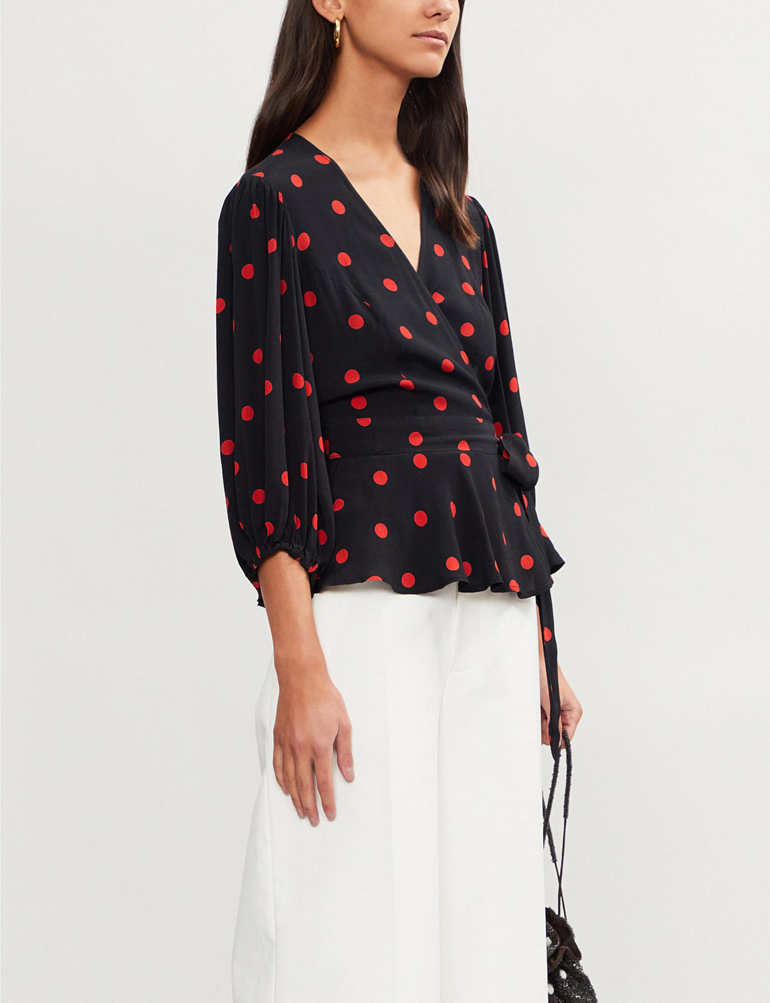 black polka dot wrap top