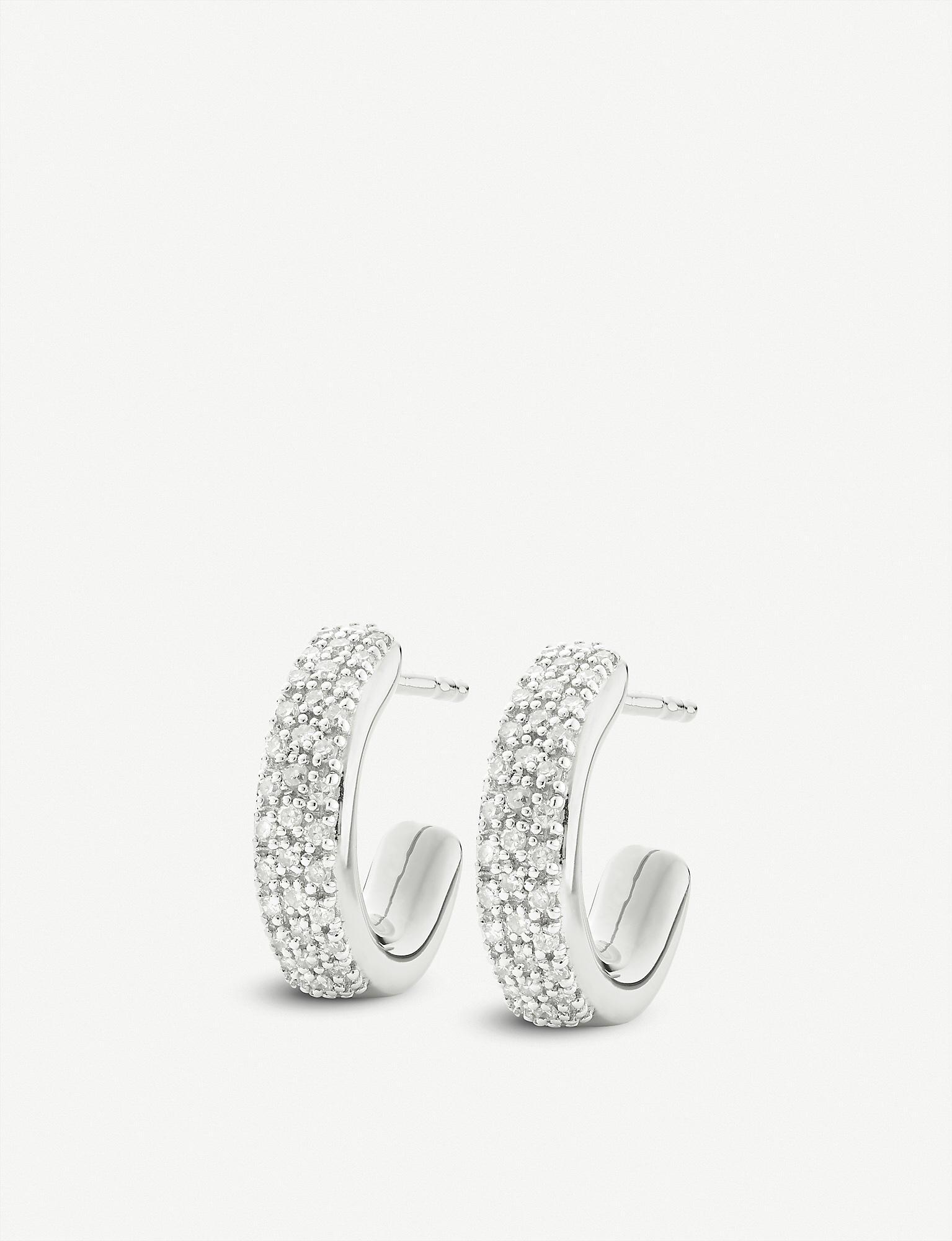 Monica Vinader Fiji Mini Hoop Silver And Diamond Earrings in Metallic