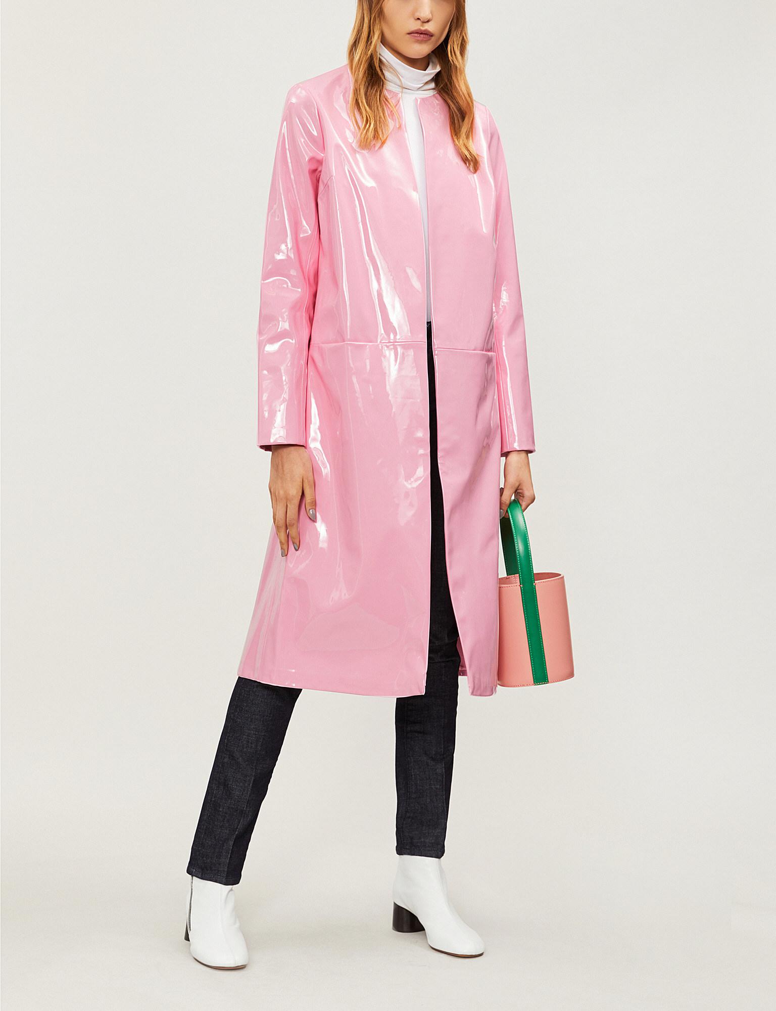 STAUD Liam Faux Patent-leather Coat in Pink | Lyst