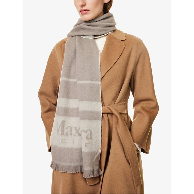 Max Mara Colibri Logo-Intarsia Wool Scarf in Gray | Lyst