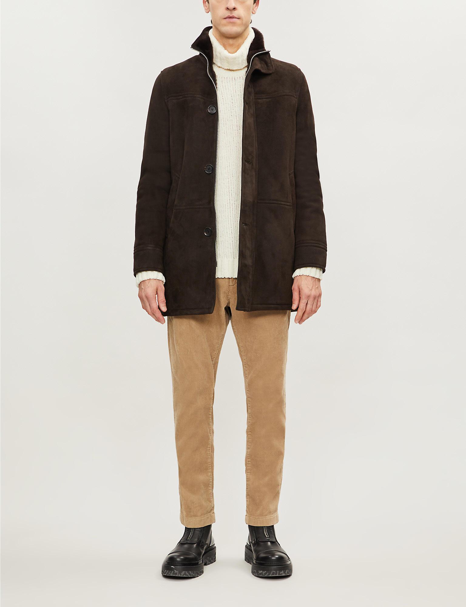 Oscar Jacobson Suede Carling Shearling Coat in Brown for Men - Lyst