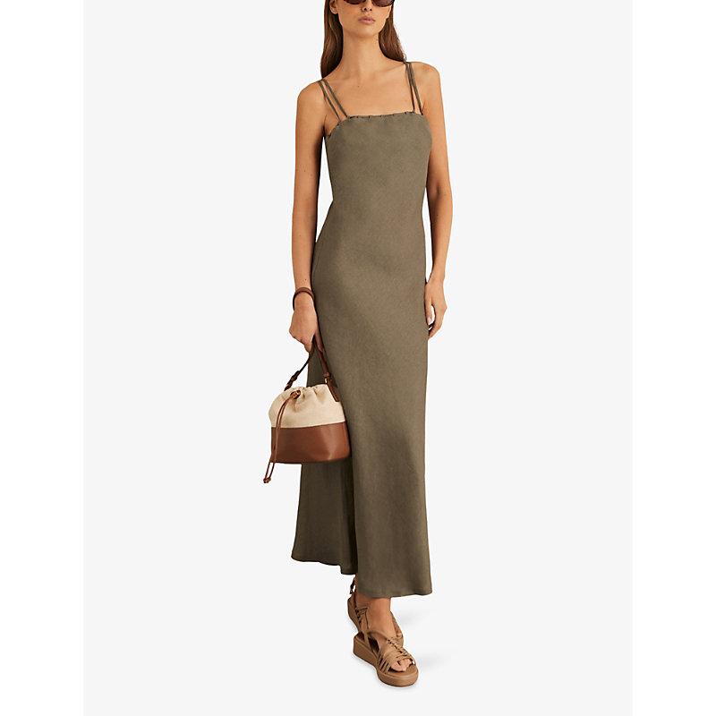 Reiss Roxanne Double-Strap Linen Maxi Dress in Green | Lyst UK