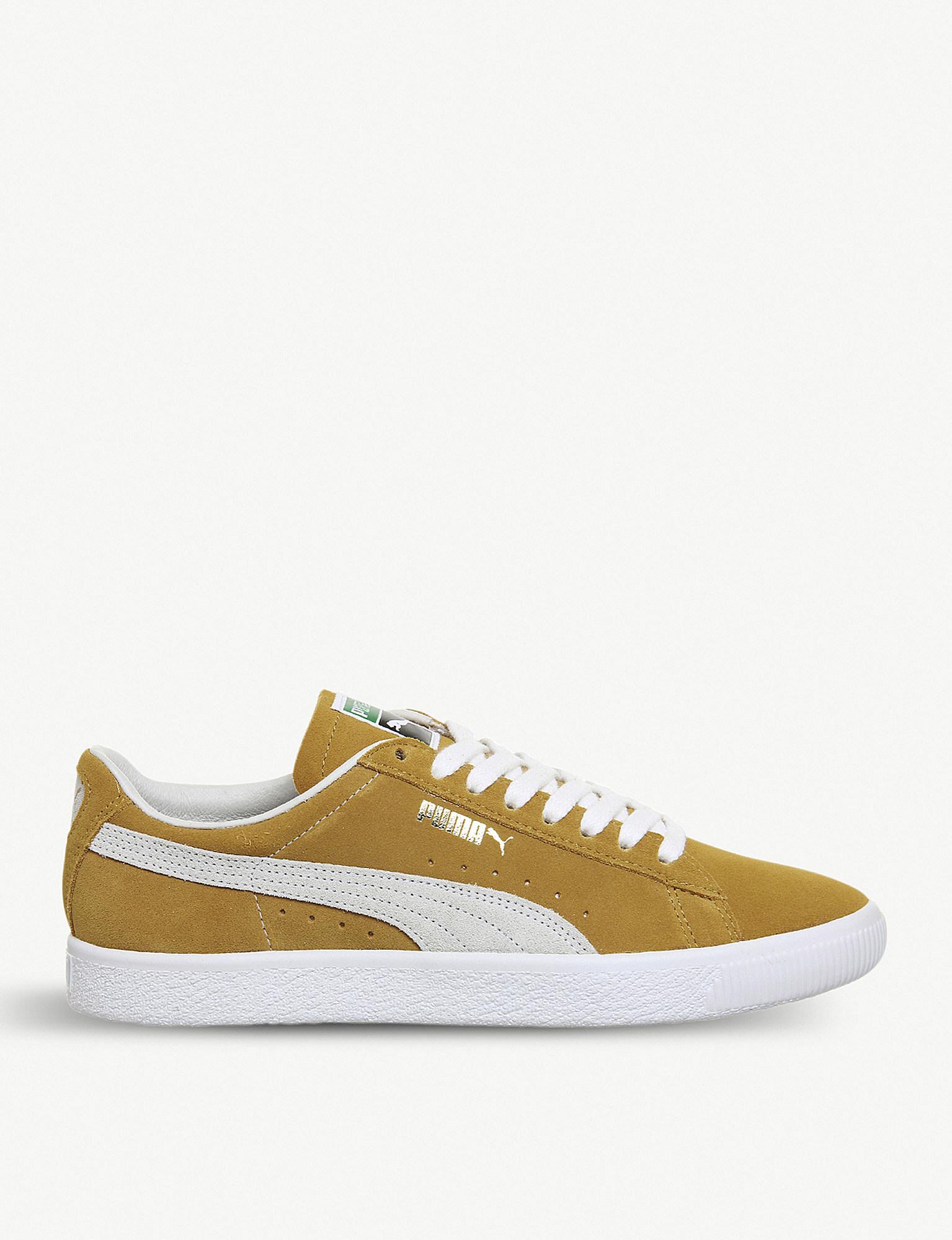 puma suede yellow white
