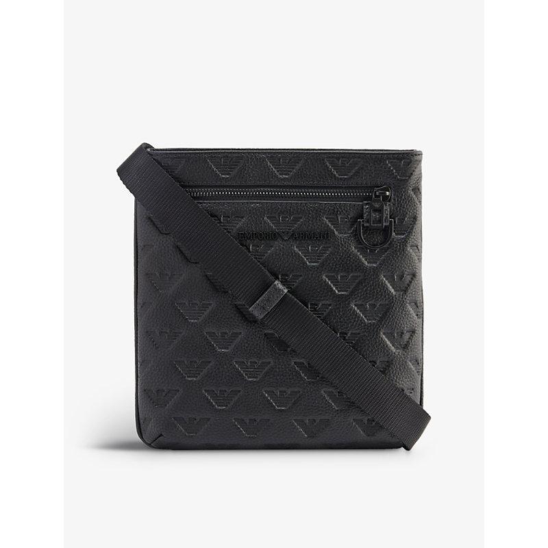 Emporio Armani Mens Black Eagle Logo Embossed Leather Wallet