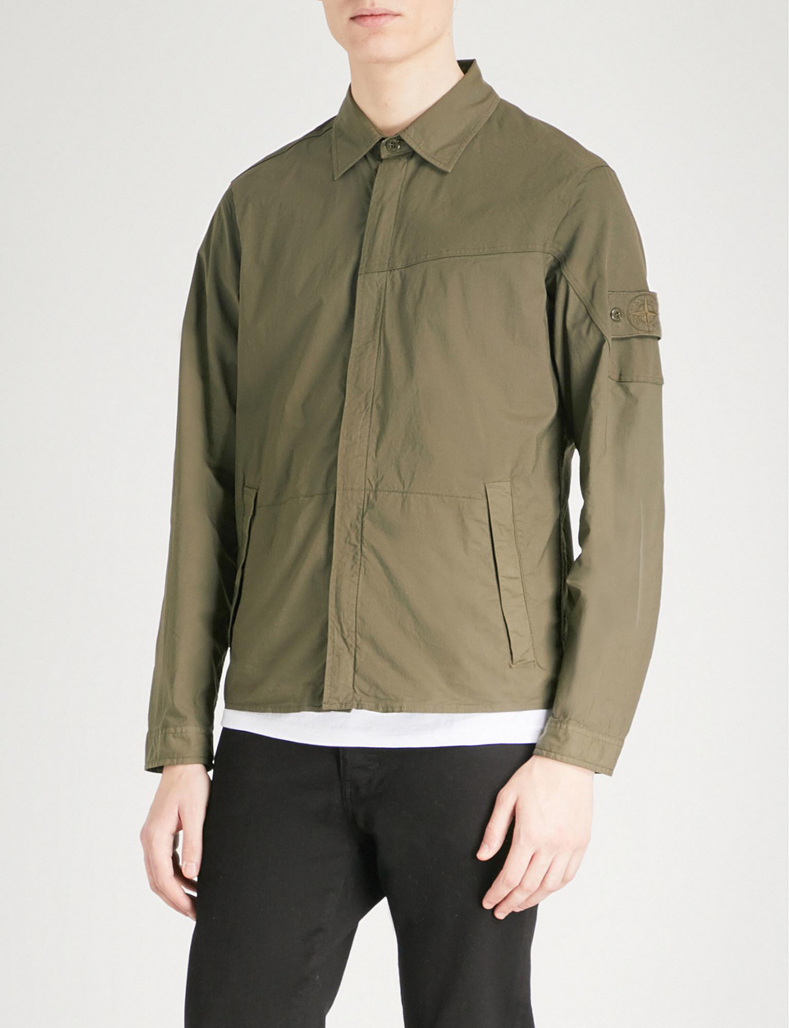 Stone Island Ghost Cotton-blend Overshirt in Green for Men | Lyst