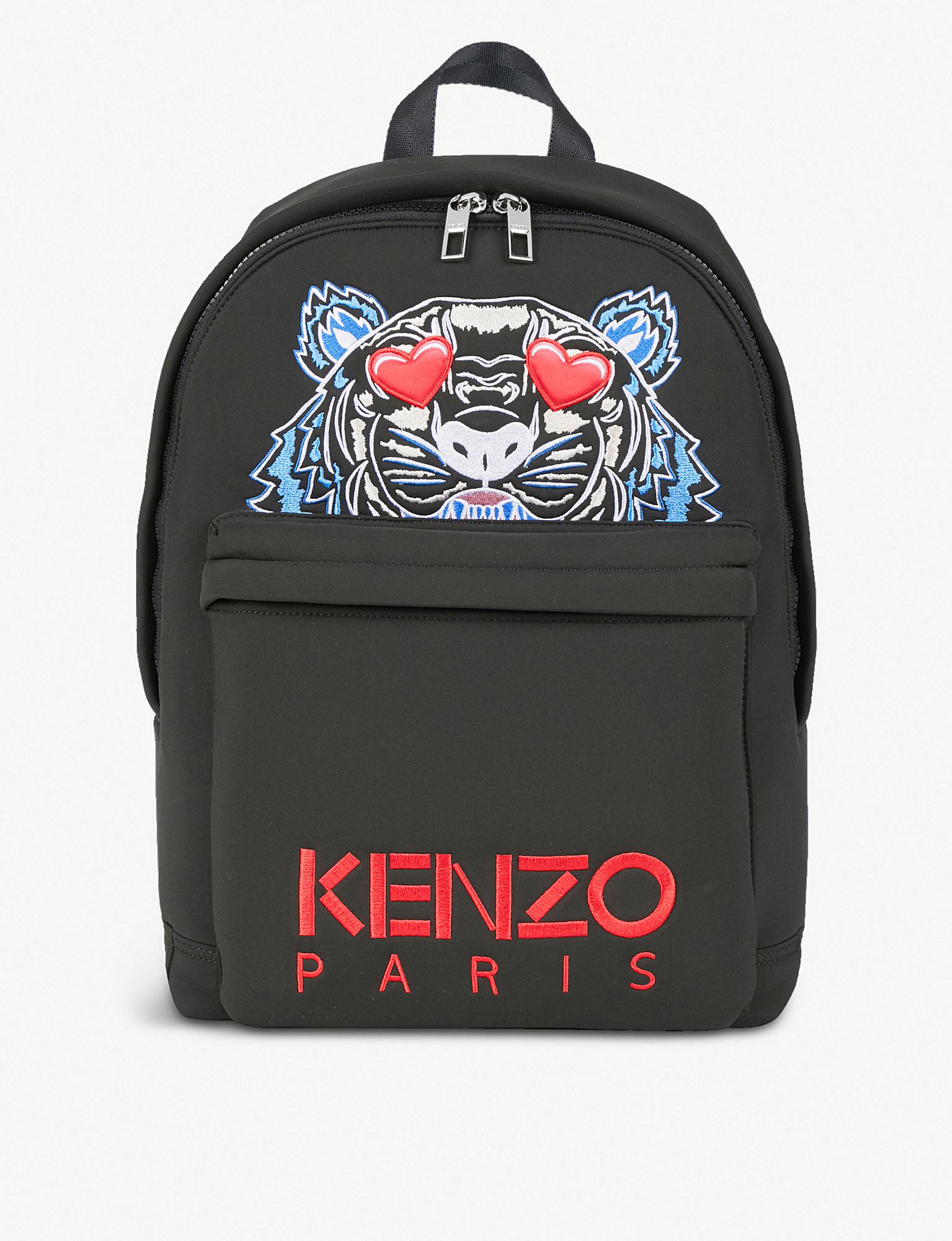 KENZO Tiger And Heart-embroidered Neoprene Backpack in Black | Lyst