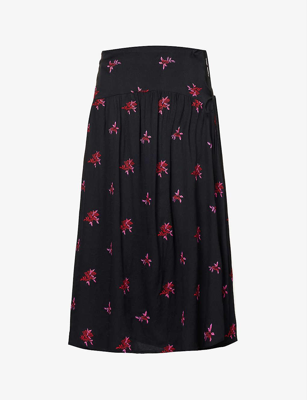 Ciao Lucia Angela Floral-embroidered Woven Midi Skirt in Blue | Lyst