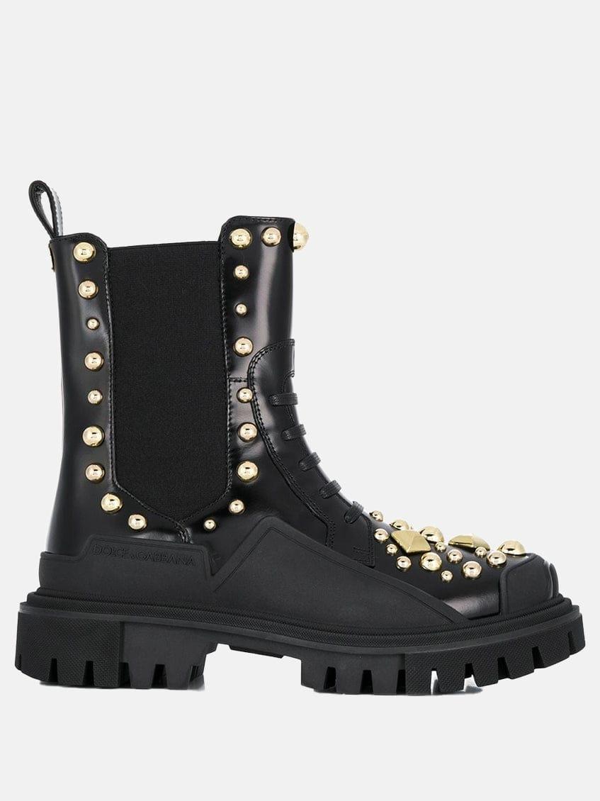 Dolce & Gabbana Studded Embroidery Combat Boots in Black | Lyst