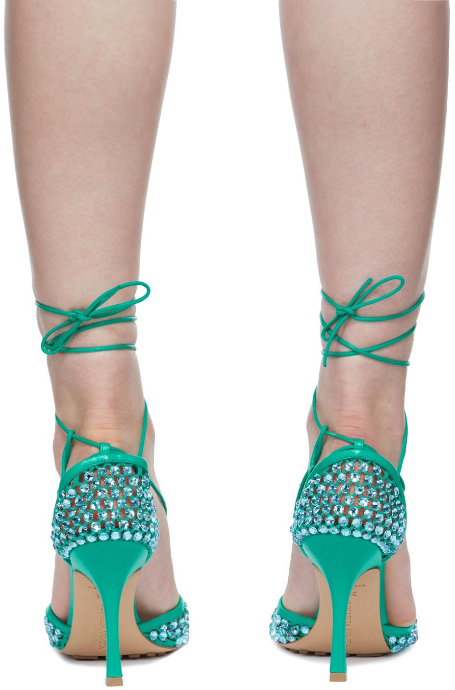 Designer Bottega Veneta Green Mesh Heels for Women - Up to