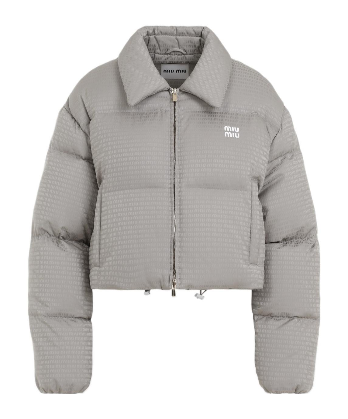 【Miu Miu】Collared Zip-Up Puffer Jacket Miu Miu Collared Zip-Up Puffer Jacket in Gray | Lyst