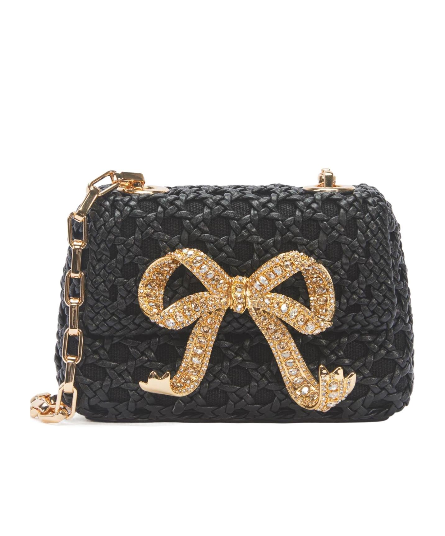 Textured Faux Leather Mini Handbag With Printed Bow
