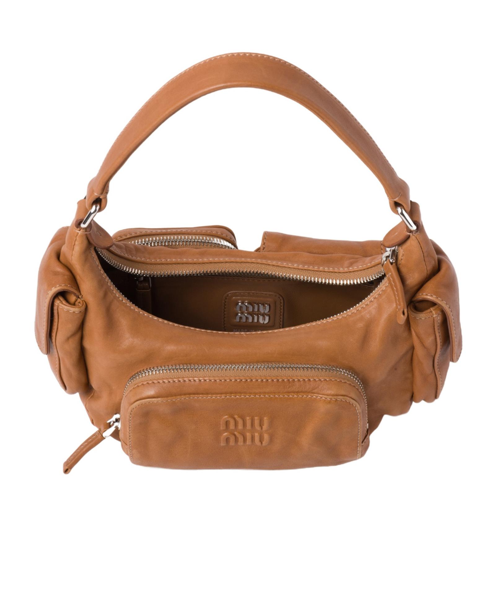 Miu Miu Pocket Nappa Leather Bag in Brown | Lyst