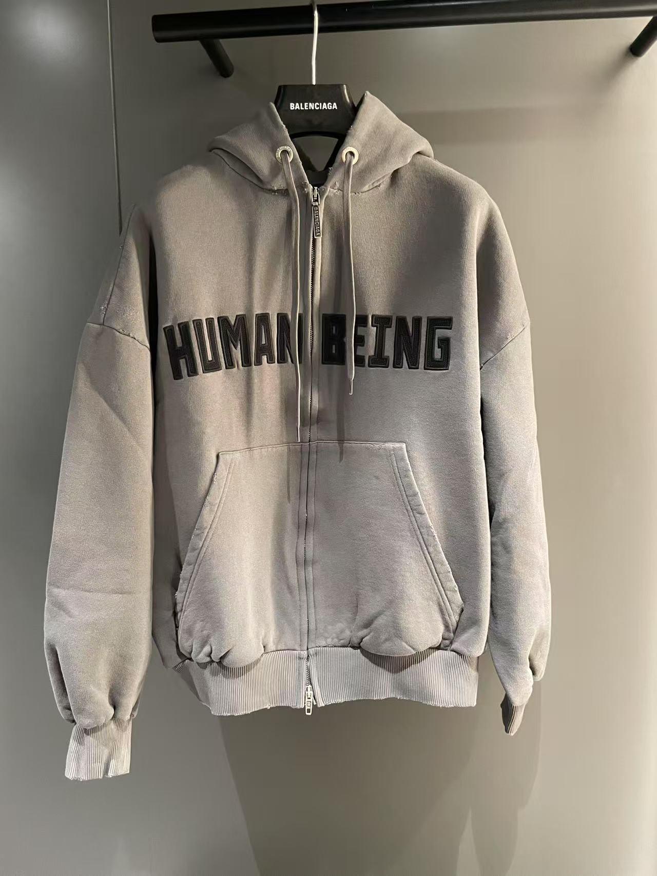 Balenciaga Human Being Shifted Zip-Up Hoodie in Gray for Men