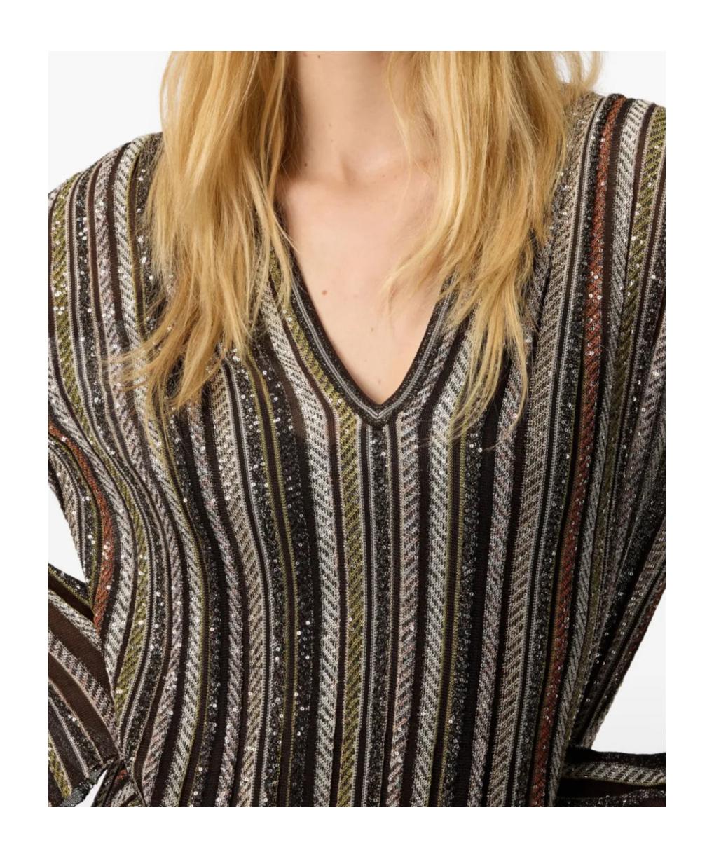 Missoni V-Neck Herringbone Stripe Knit Long Dress in Brown | Lyst
