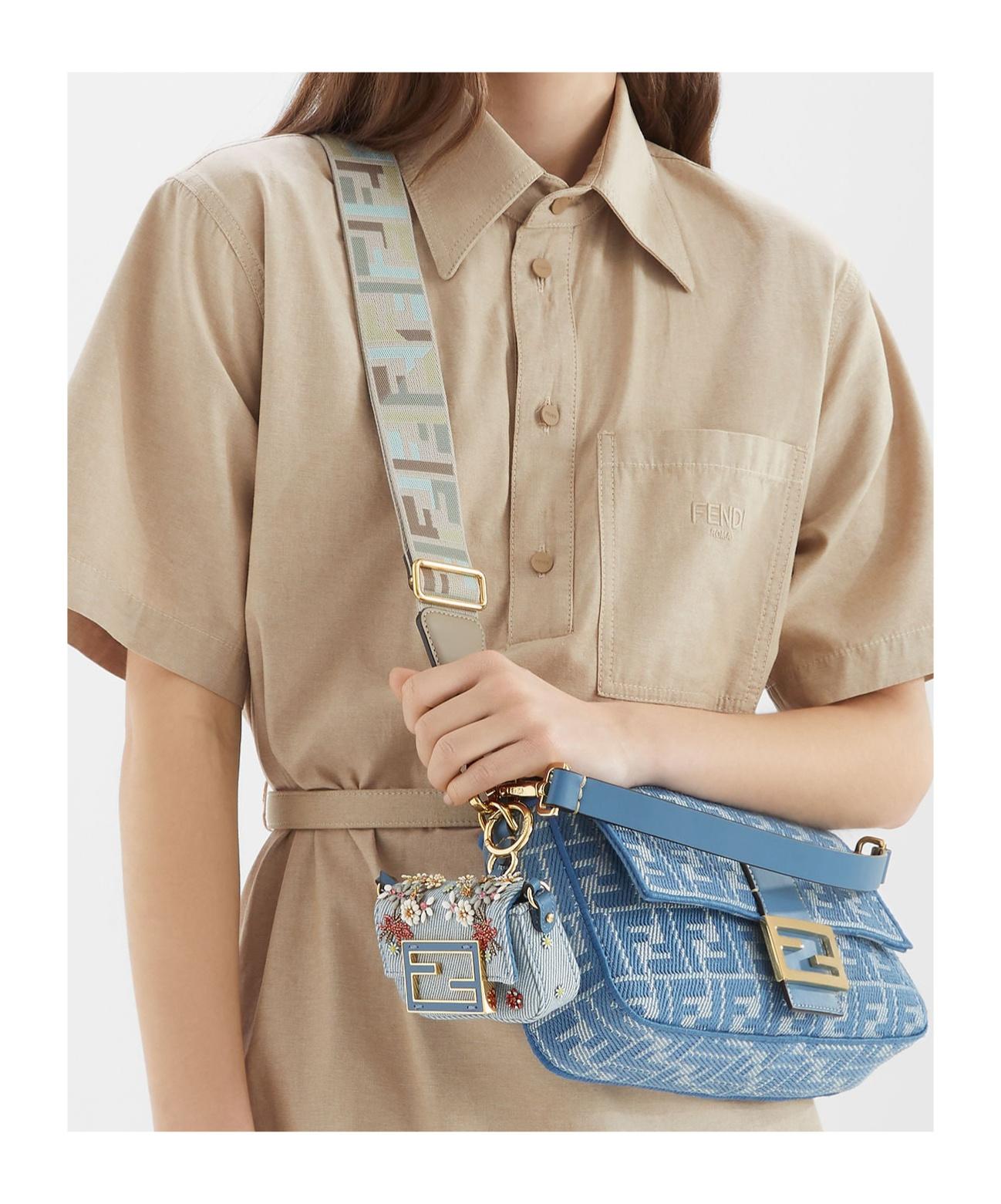 ショルダーバッグ Fendi Baguette Double Bag In Blue Denim-Effect Ff Jacquard Fendi Baguette Ff Jacquard Denim Shoulder Bag in Blue | Lyst