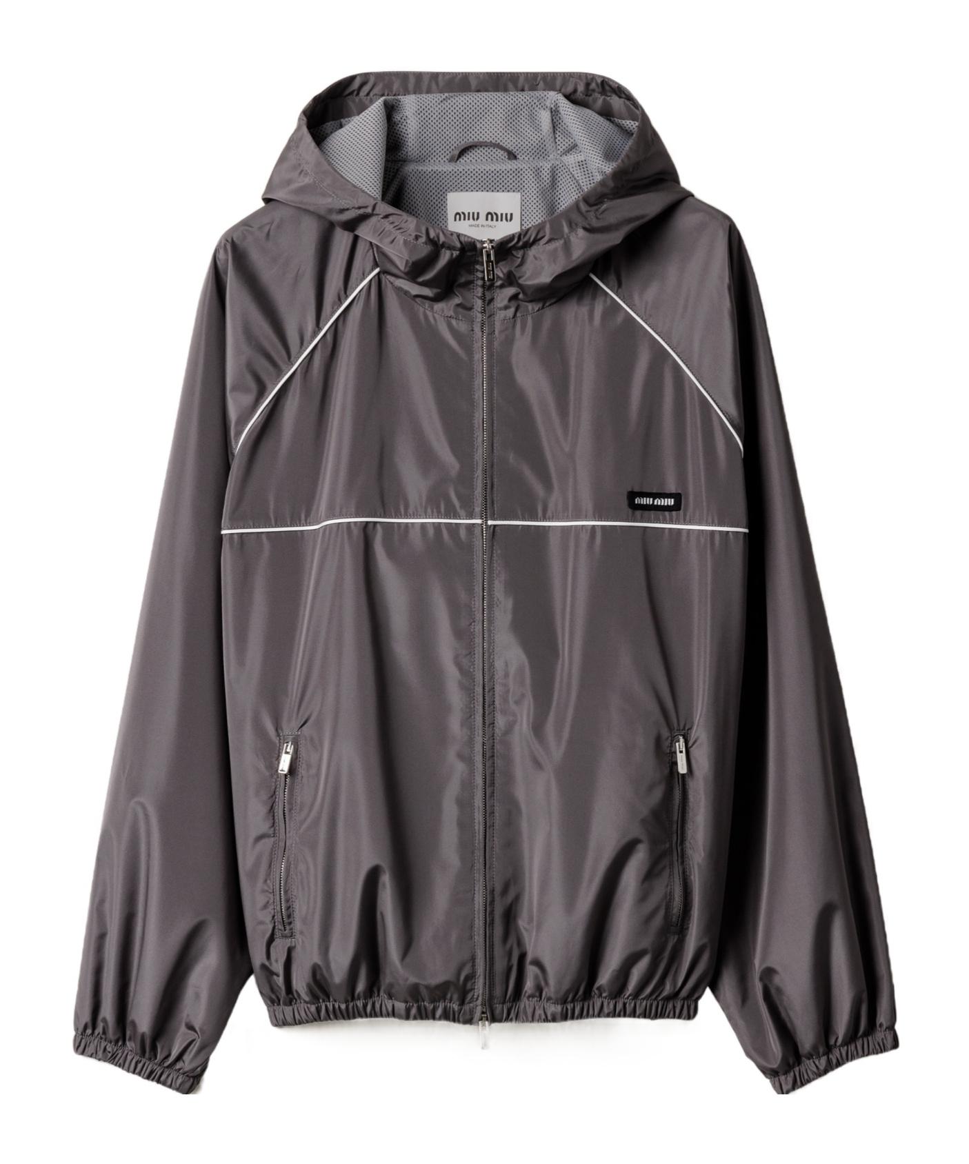 Miu Miu Technical Silk Zipper Blouson Jacket in Black | Lyst