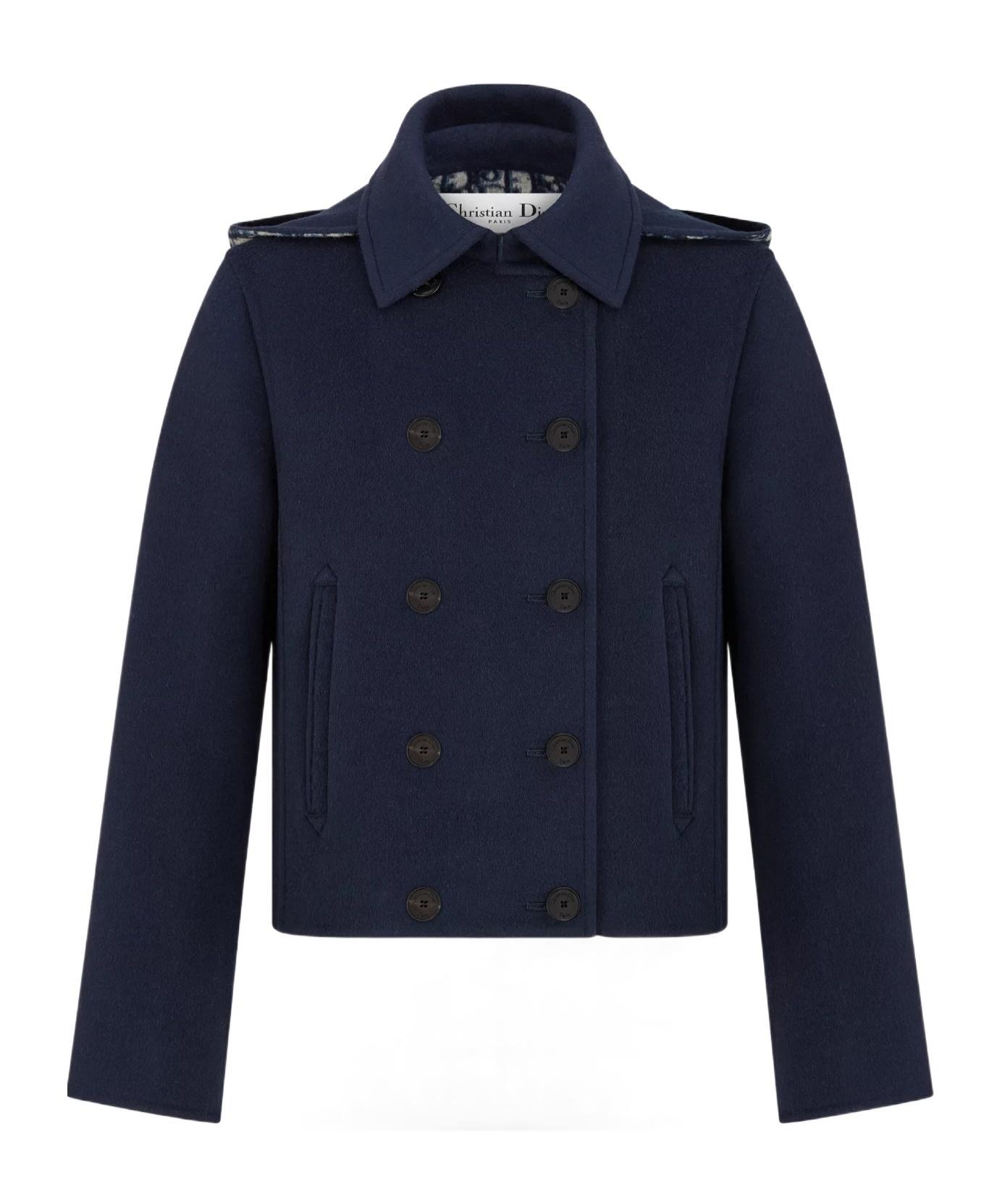 Dior Christian Double-Breasted Hooded Peacoat in Blue | Lyst