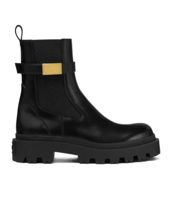 ショートブーツ・ブーティ VERSACE Woman Flat ankle boots Black 77VA3S8671570 899 Versace Women's Black Leather Gold Medusa Boots Shoes | eBay