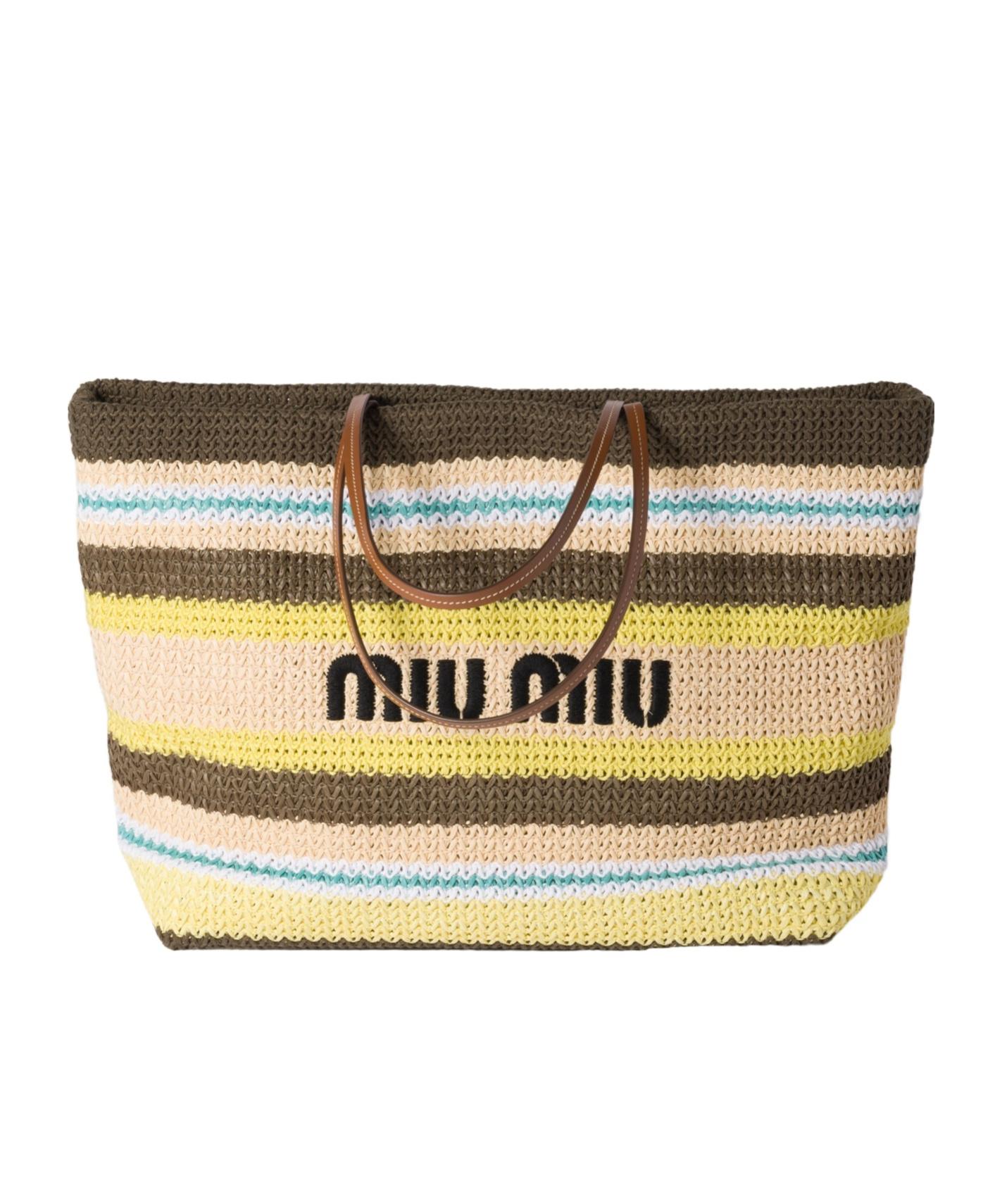 Miu Miu Raffia-Effect Woven Tote Bag in Metallic | Lyst