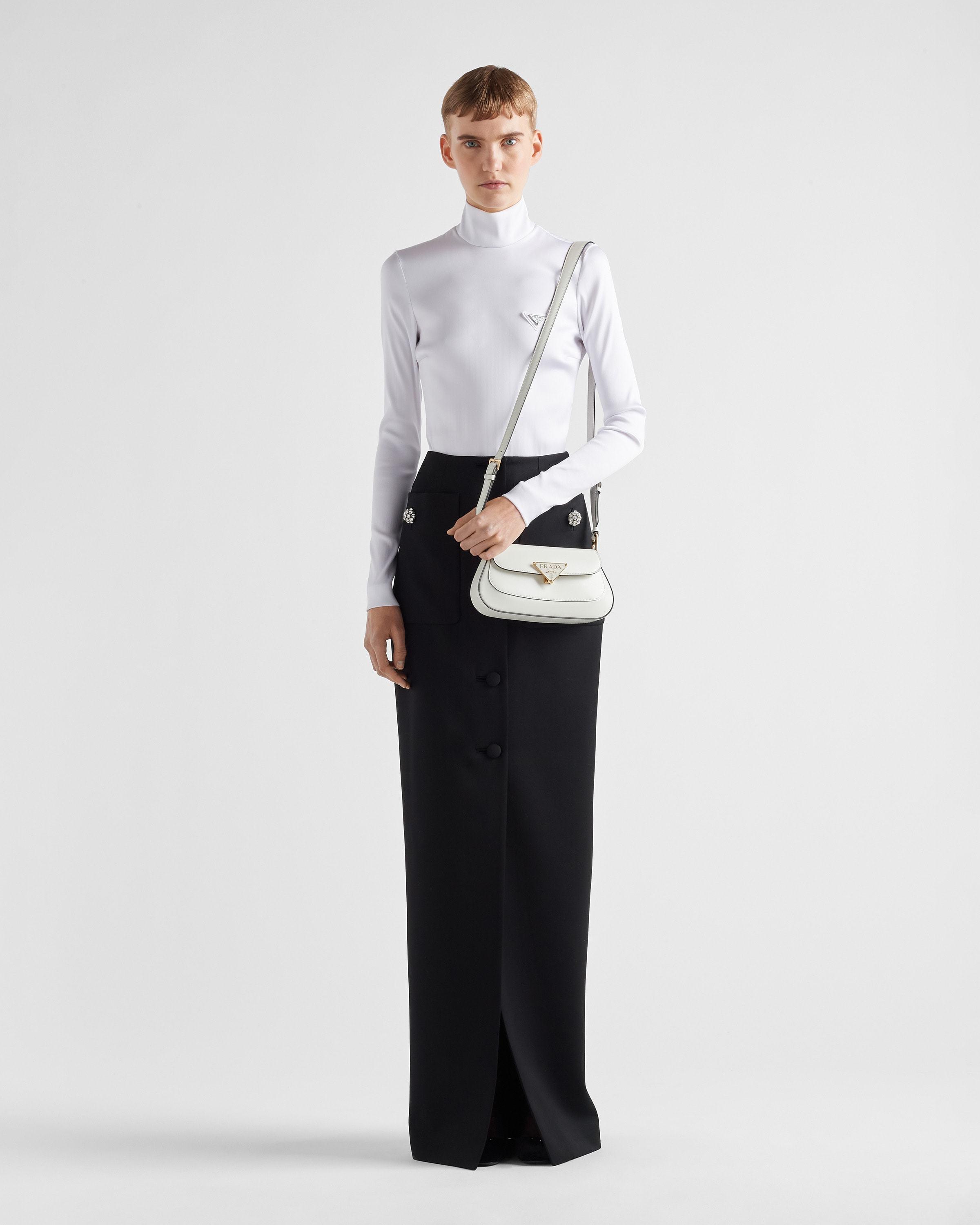 Prada Long Wool Satin Skirt in Black | Lyst