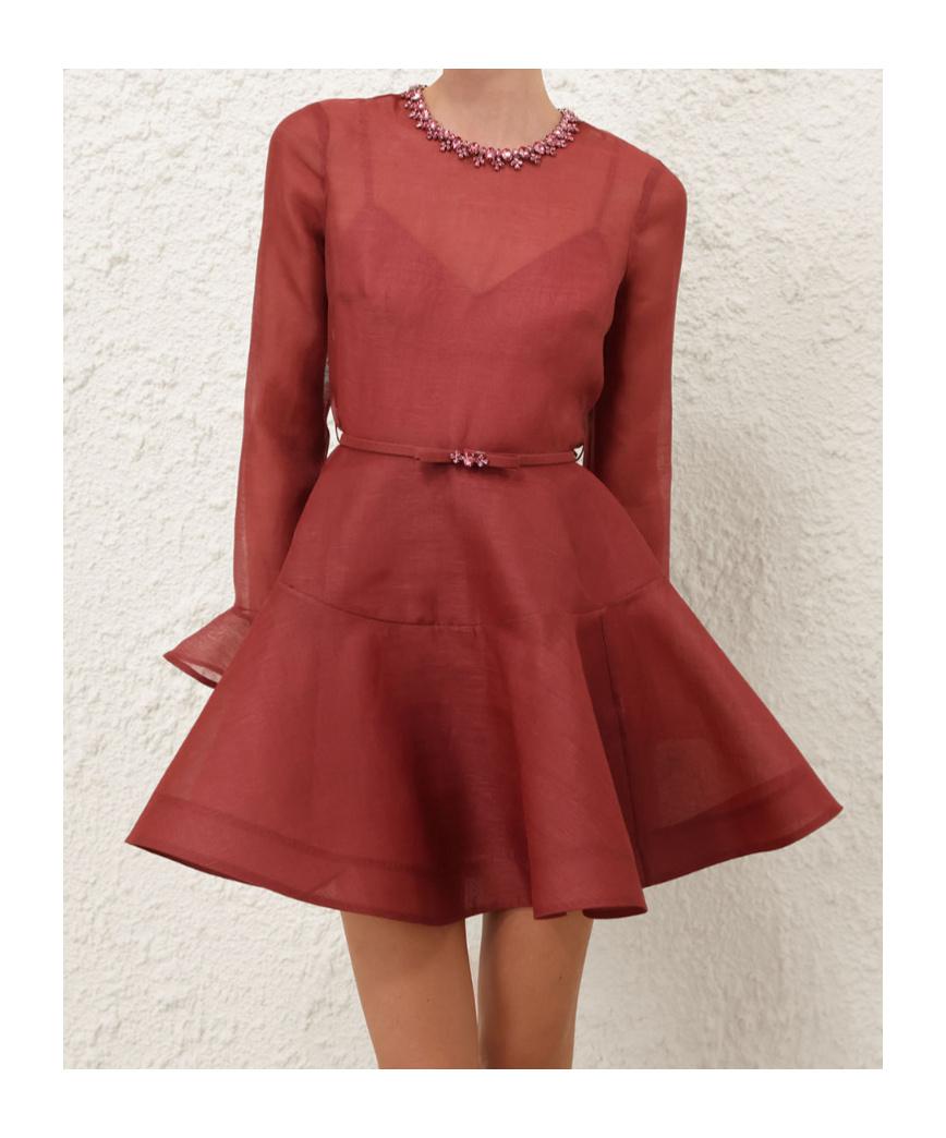 strapless open back dress Love to Dream Burgundy Long Sleeve Embroidered Mesh Mini Dress