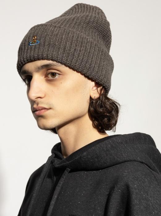 Vivienne Westwood Logo Embroidered Beanie in Gray for Men | Lyst