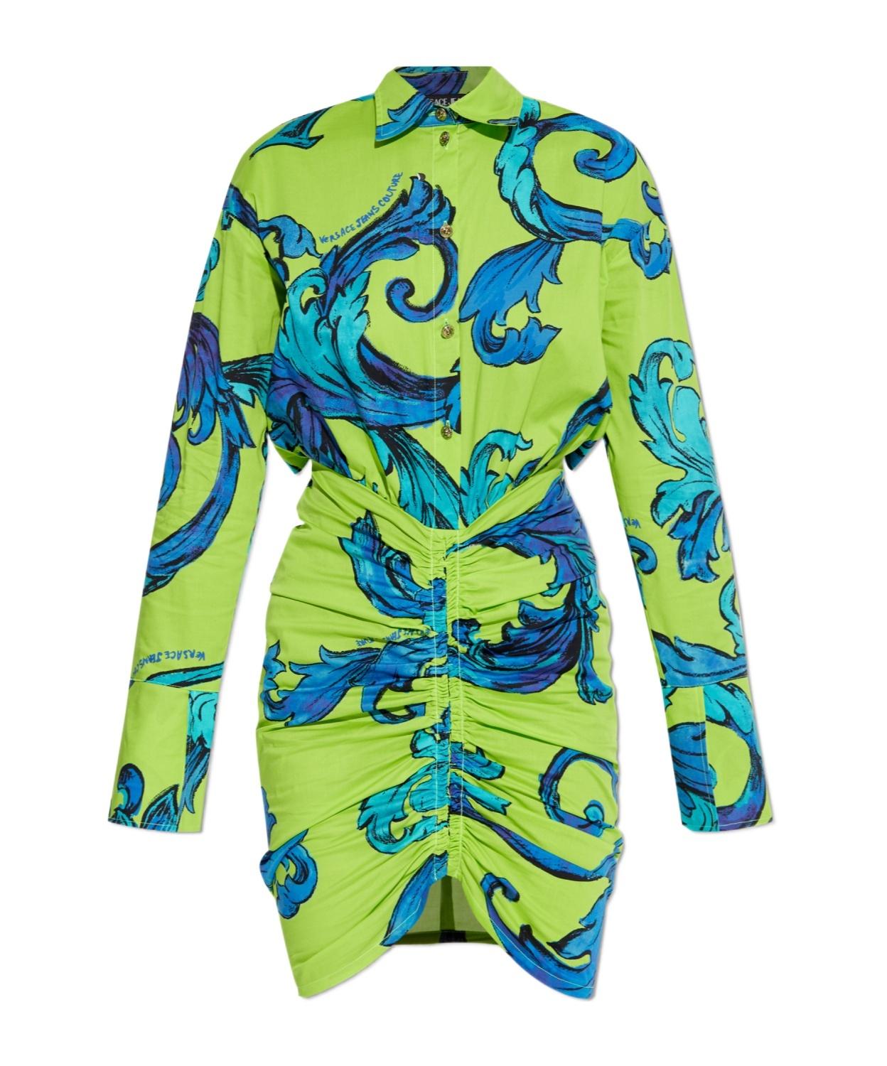 ワンピース VERSACE JEANS COUTURE Woman Dress Green 78HAO9B6JS443 166 Baroque Buckle Midi Denim Dress | VERSACE US