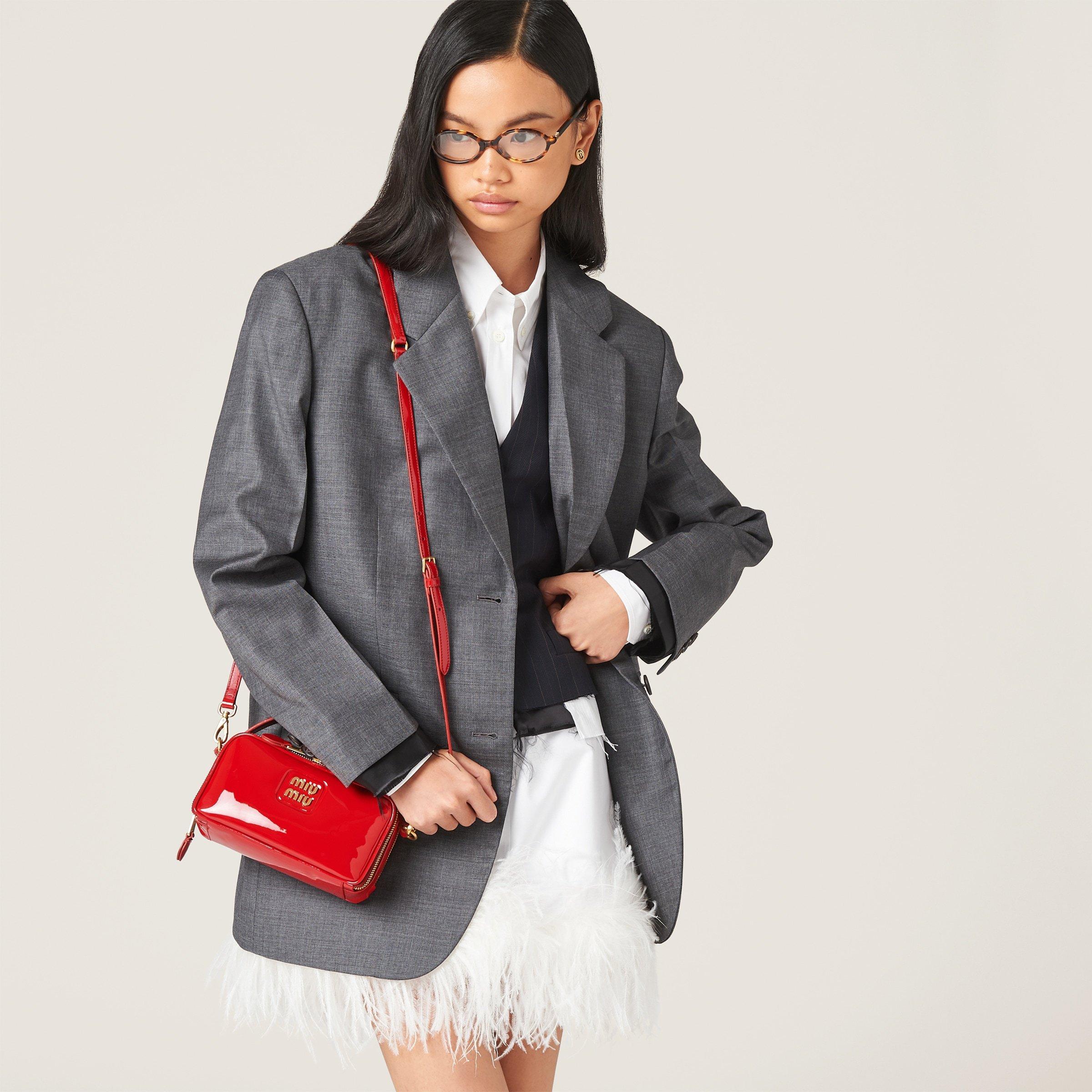 Miu Miu Leather And Patent Leather Shoulder Bag in Red | Lyst