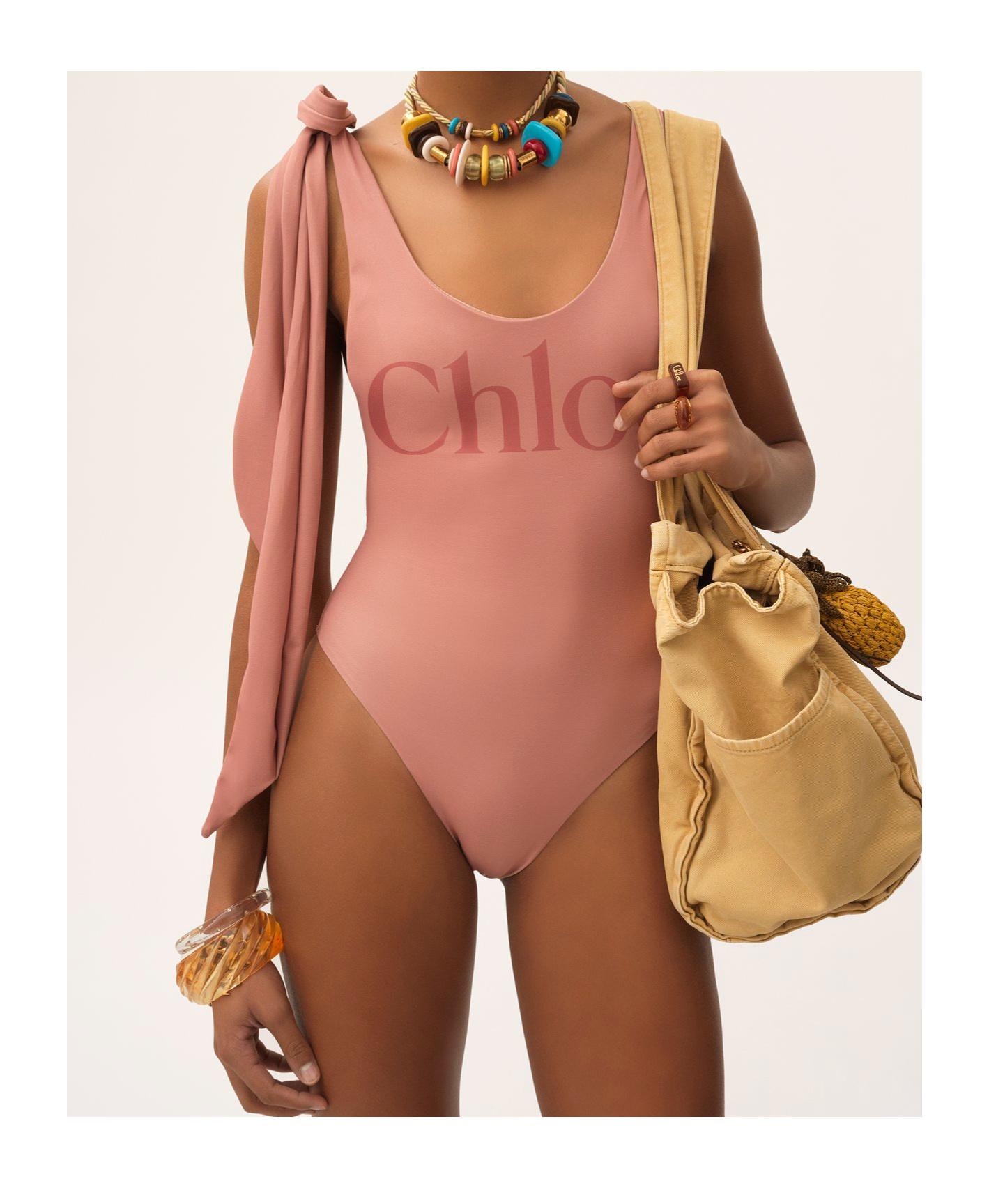 Chloé Chloé Knotted-Strap One-Piece Swimsuit in Pink | Lyst