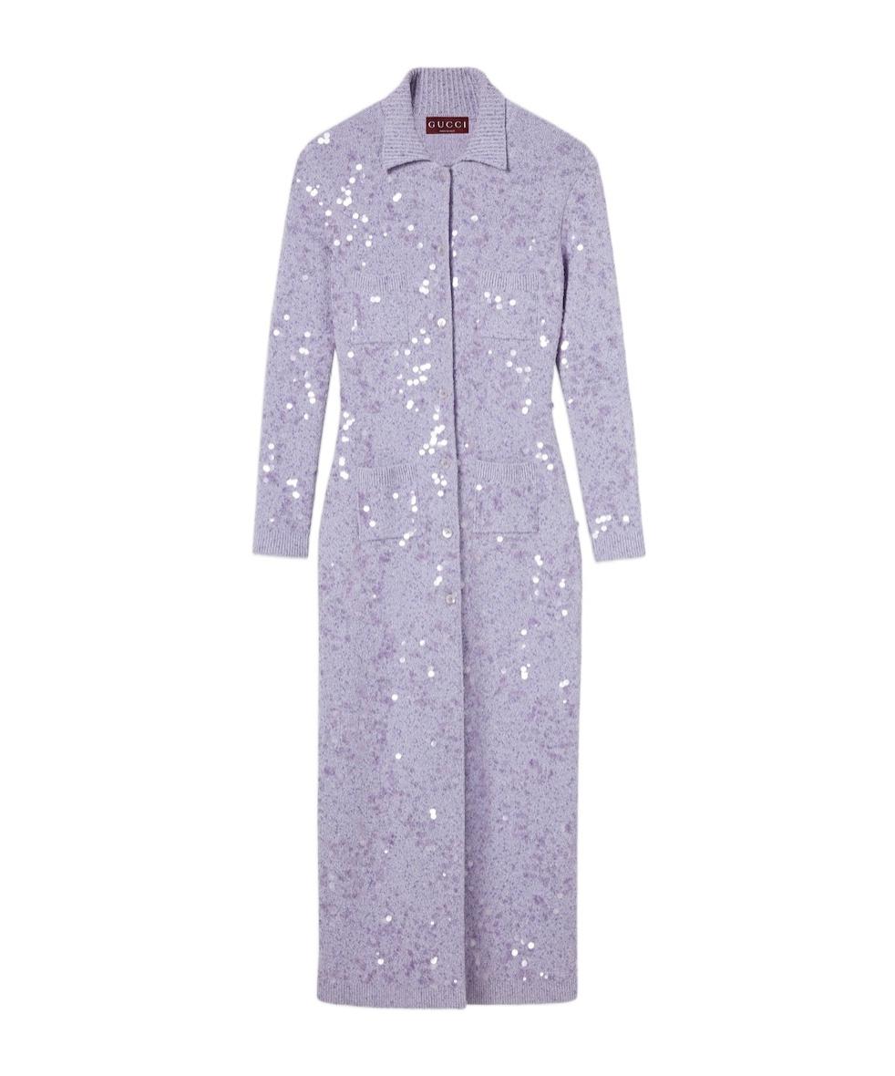 Gucci Embroidered Sequin Polo Dress in Purple | Lyst