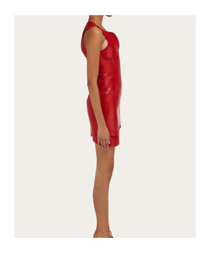 ferragamo red leather dress Ferragamo Leather Mini Dress in Red