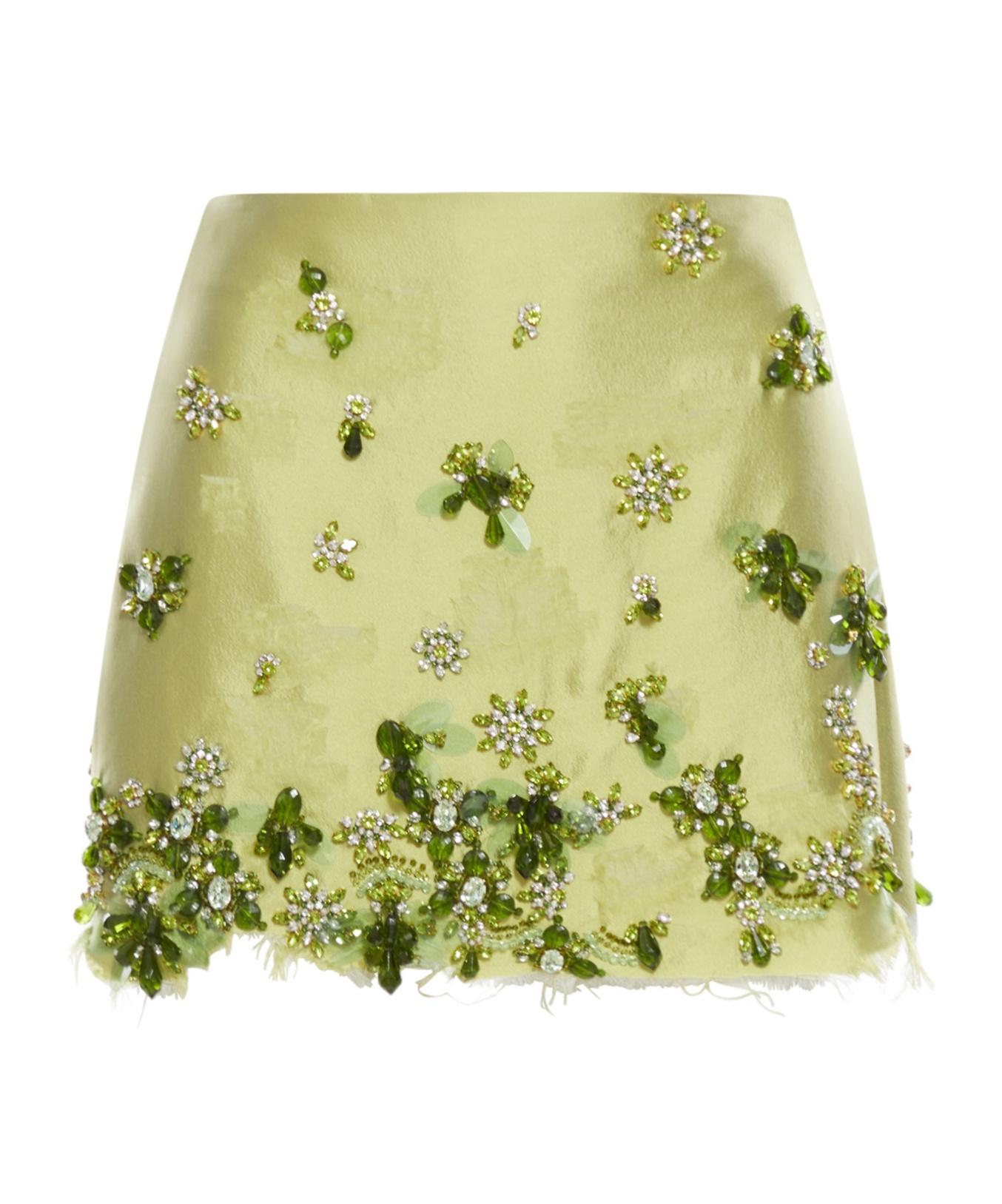 Prada Embellished Raw-Cut Hem Mini Skirt in Green | Lyst