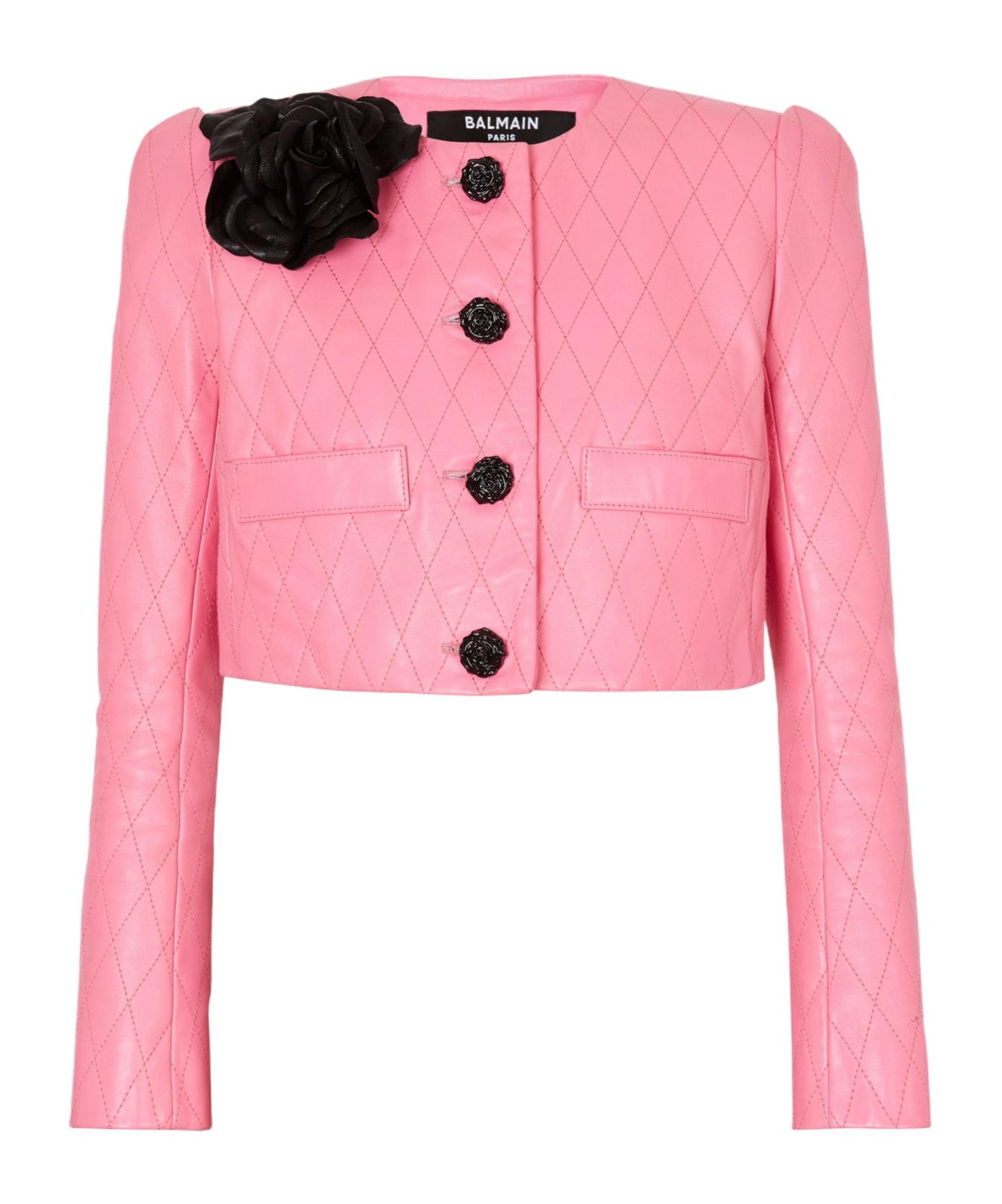 920 BALMAIN レザージャケット ショート丈 ピンク 9 羊革 ベルト付 920 BALMAIN レザージャケット ショート丈 ピンク 9 羊革 ベルト
