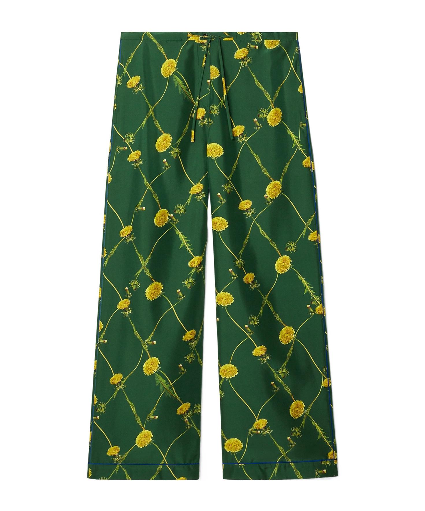 Burberry Floral Printed Wide-Leg Pants in Green | Lyst