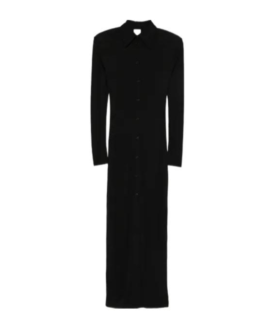 chinese dress ladies LS Shoulder PAD V Neck Flared Dress to Midcalf, Black, XS at Amazon Women's  Clothing store