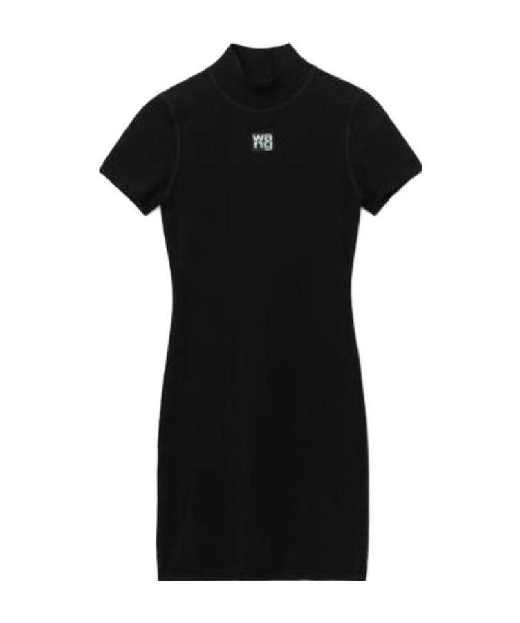 alexander wang logo printed bodycon mini dress in Black Made in China.