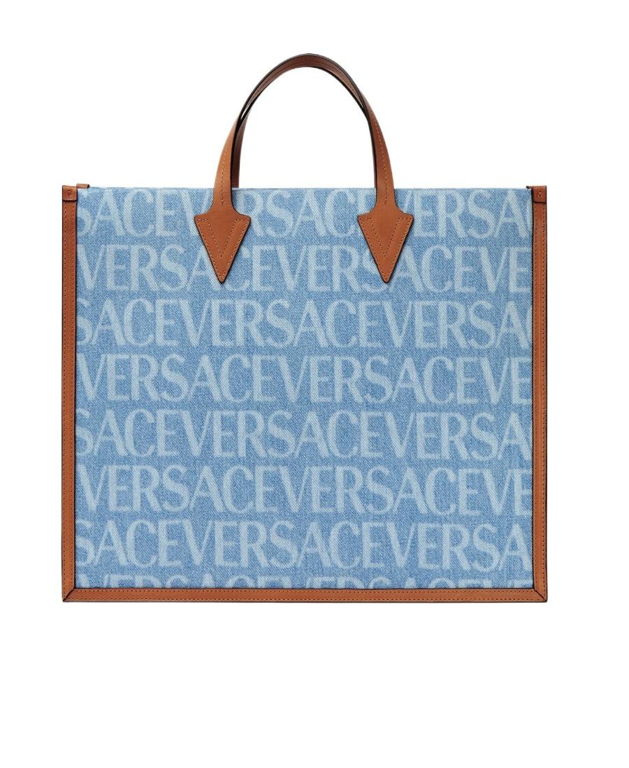VERSACE オールオーバー ラージ デニム トートバッグ ブルー VERSACE オールオーバー ラージ デニム トートバッグ ブルー