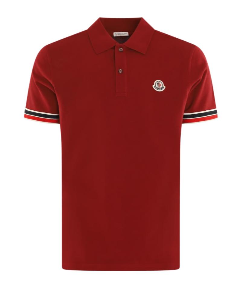 Moncler Logo Patch Short Sleeved Polo Shirt in Red for Men