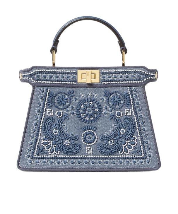 Fendi Denim Bag With Coral Bandana Embroidery in Blue | Lyst