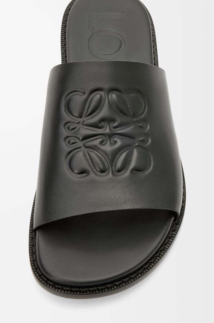 LOEWE Men\'s Black Velvet Slide Sandals with Gold Anagram Loewe | Shoes | Loewe Anagram Mens Jacquard Slide Sandals  main image 4