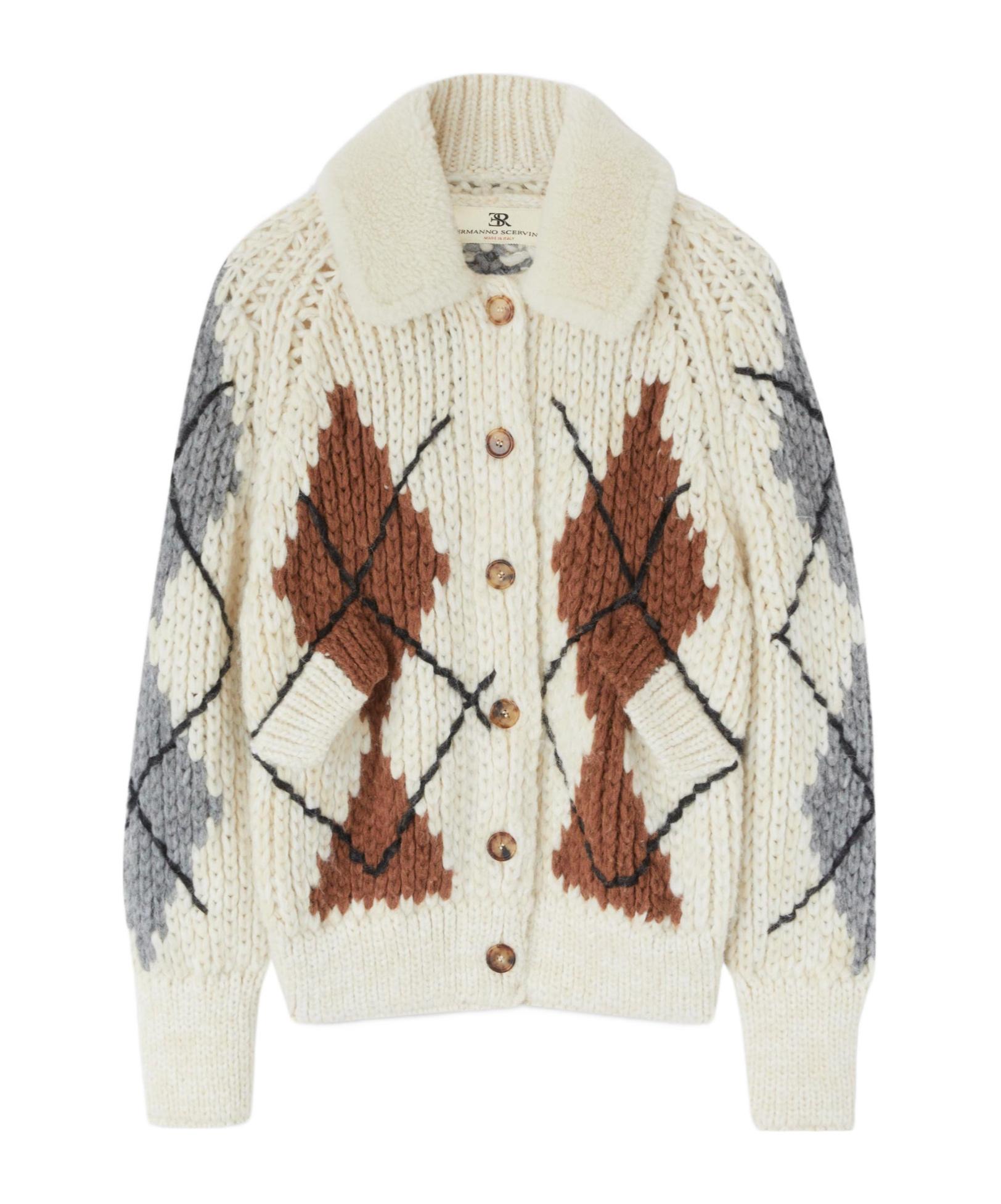 ムートン・ファーコート Ermanno Scervino Textured Cable Knit Coat Designer coats for women, trenches and jackets | Ermanno