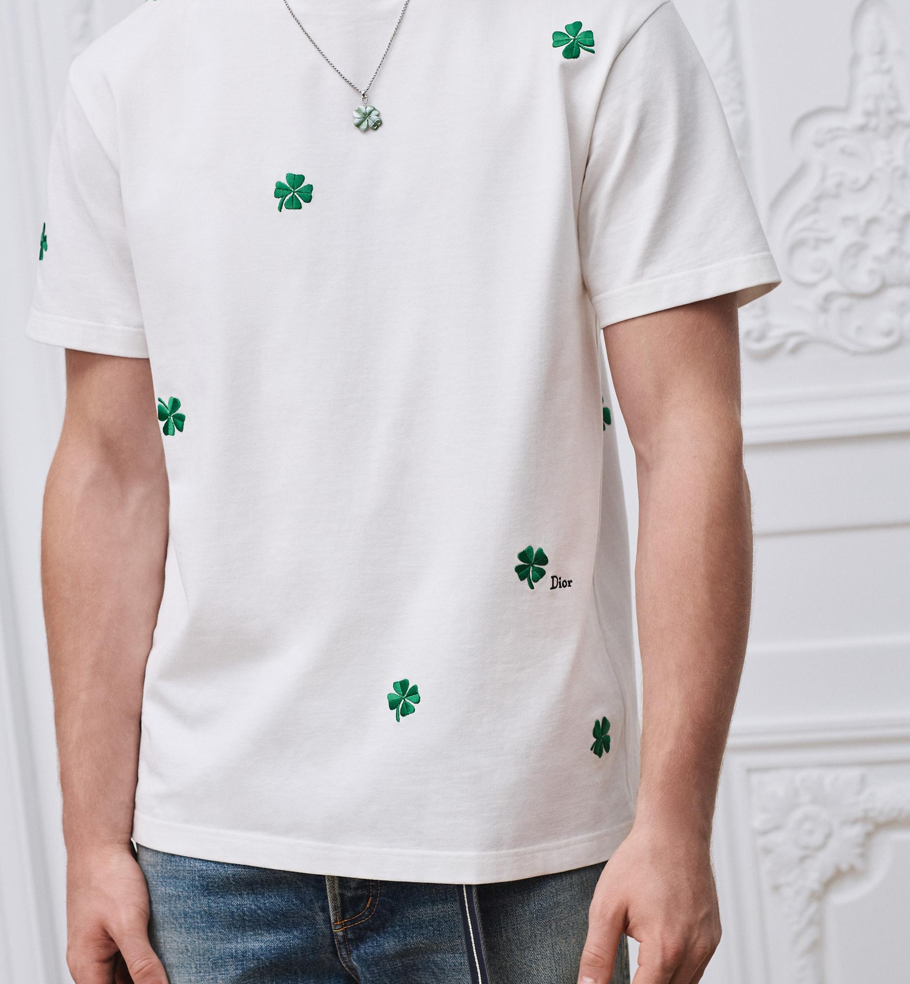 Dior T-Shirt With Clover Embroidery, Relaxed Fit in White for Men
