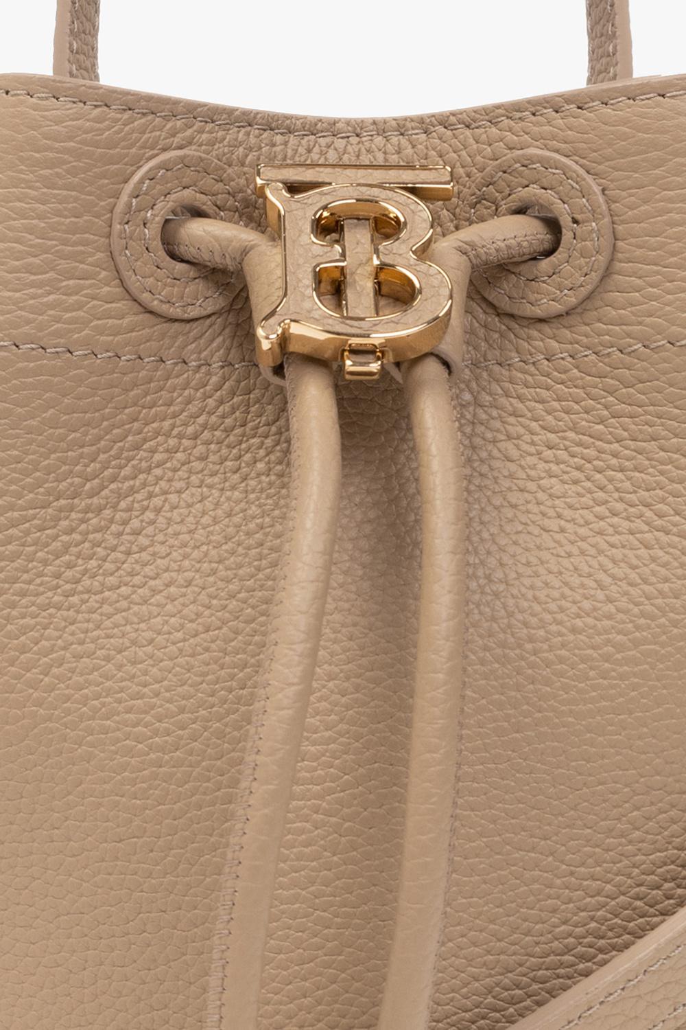 Burberry Logo Plaque Drawstring Bucket Bag in Natural | Lyst