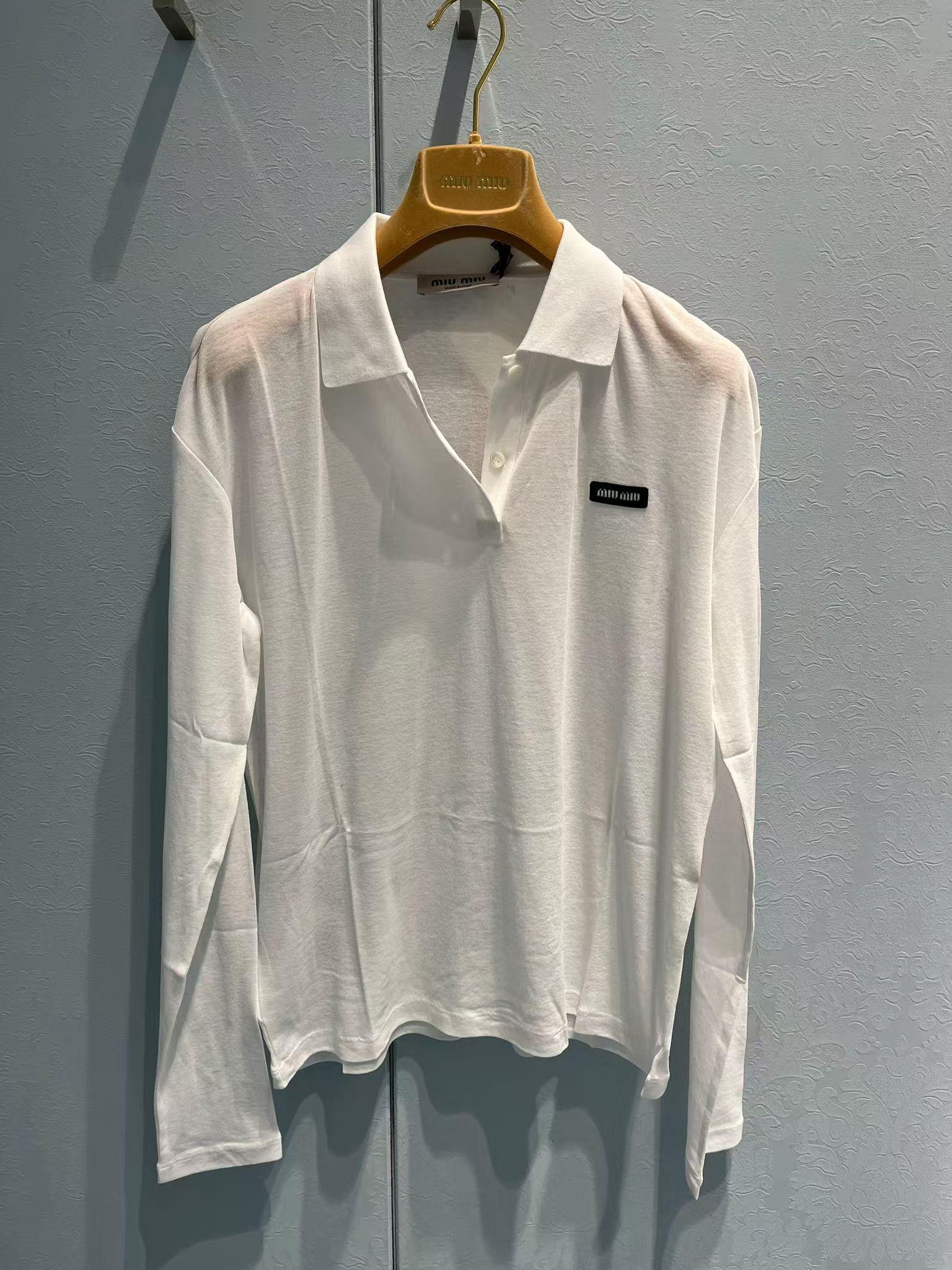 Miu Miu Ribbed Jersey Polo Shirt in White | Lyst