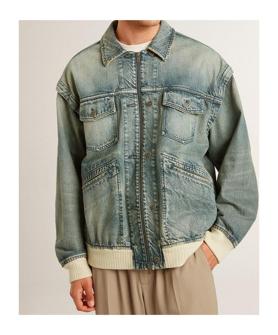 Golden Goose Zip-Up Denim Jacket in Green for Men | Lyst