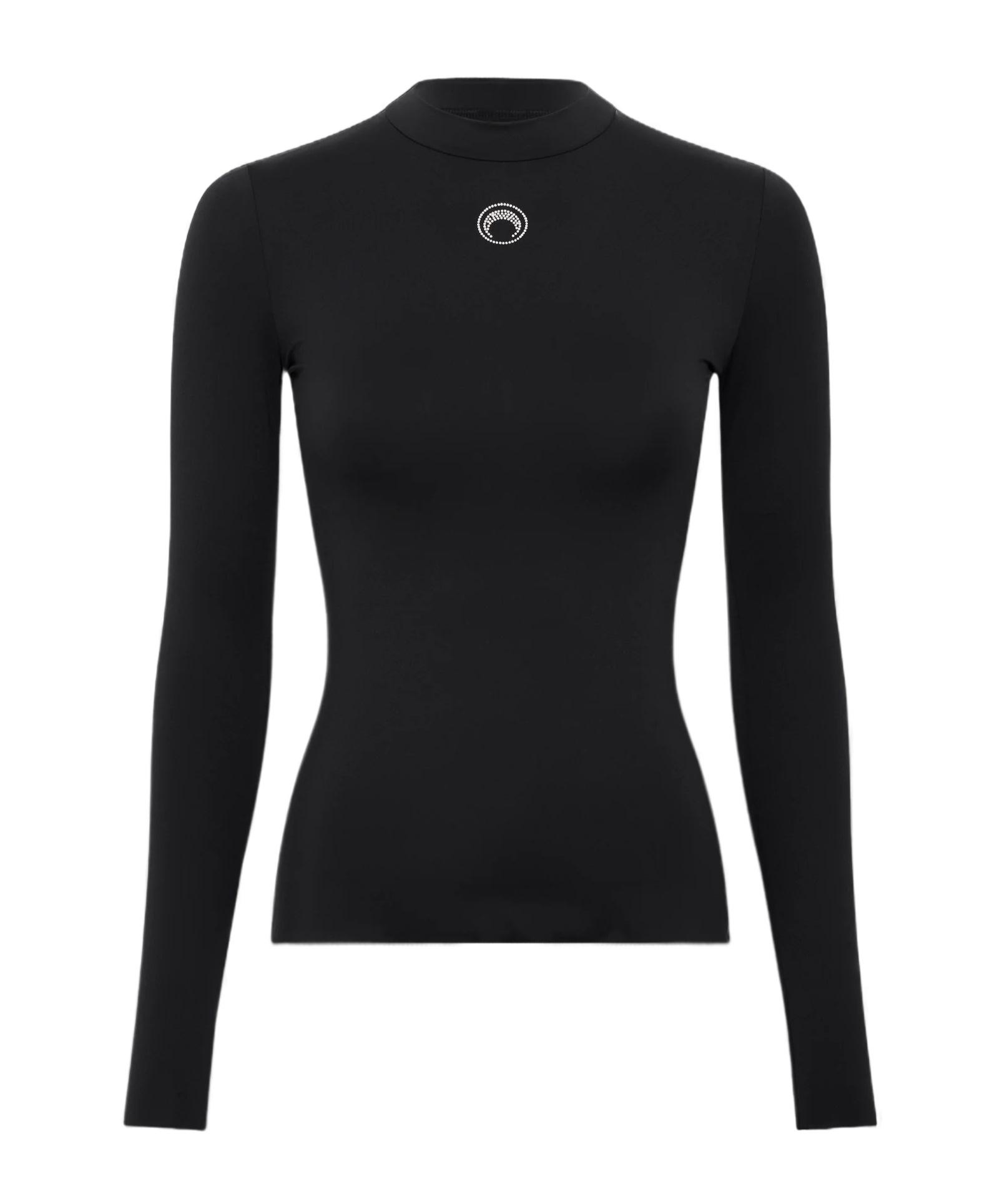 Marine Serre Moon Logo Strass Jersey Ls Highneck Top in Black | Lyst