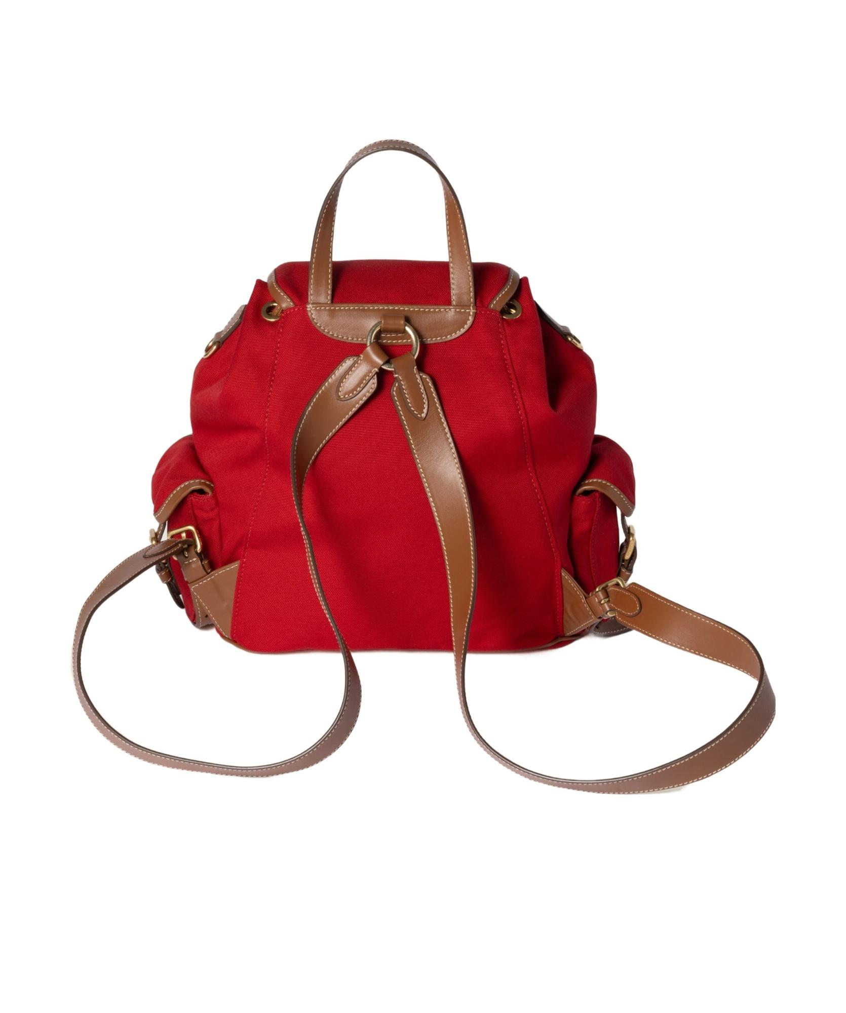 Miu Miu Canvas And Leather Backpack in Red | Lyst