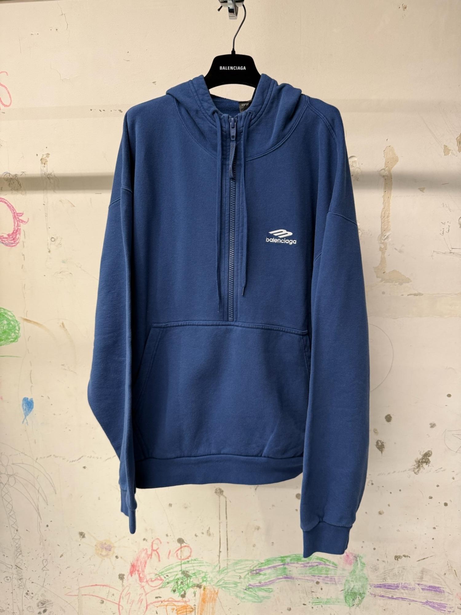 Balenciaga 3B Sports Icon Half-Zip Hoodie in Blue for Men | Lyst
