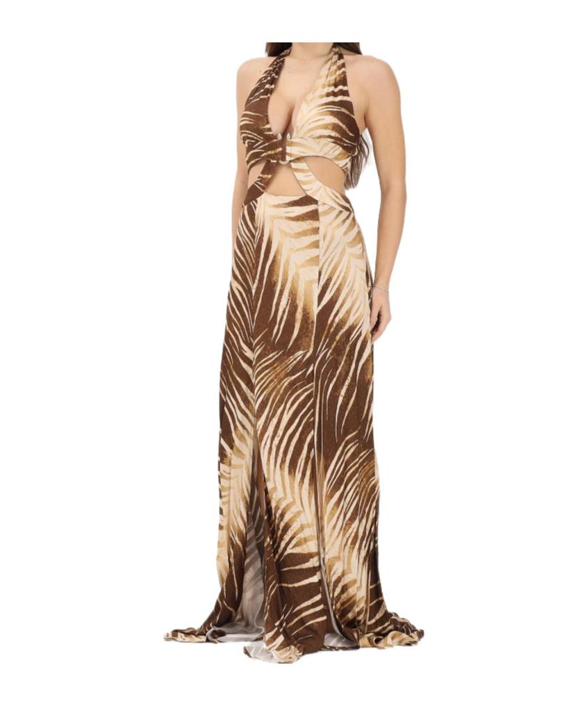 knee length dresses for ladies 2006 Roberto Cavalli Embellished Ivory Silk High-Slit Trained Gown main image 0